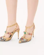 Valentino Rockstud Pumps With Straps In Jacquard Apres L’Hiver Fabric With Crystals 100Mm - Image 7